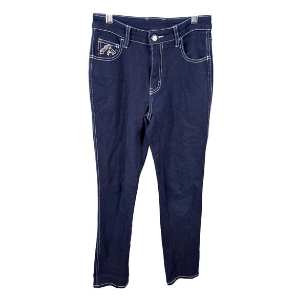 Jordache Women's 27 Blue Dark Wash Studded Rhinestone Stretch Pants Denim Jeans - Picture 1 of 14
